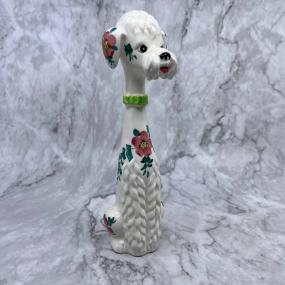 Vintage MCM Lefton Hand Painted White Poodle Dog Long Neck Green Collar 9" TI9