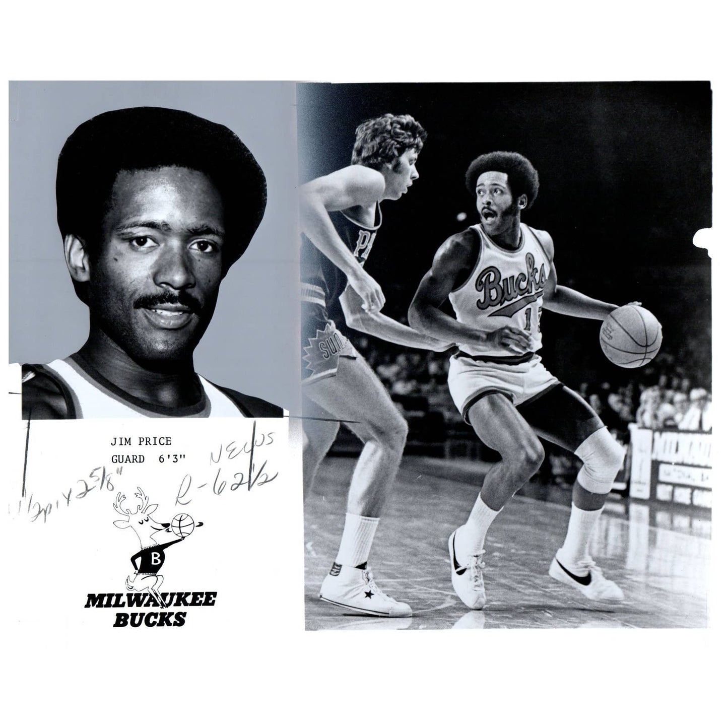 1976 Press Photo Basketball NBA Milwaukee Bucks Jim Price 8x10" AD3