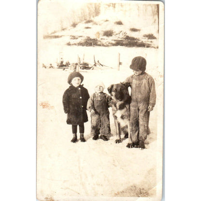 1930s Photograph Young Boys With German Shepherd Dog Winona MN 2.5x4" SE5