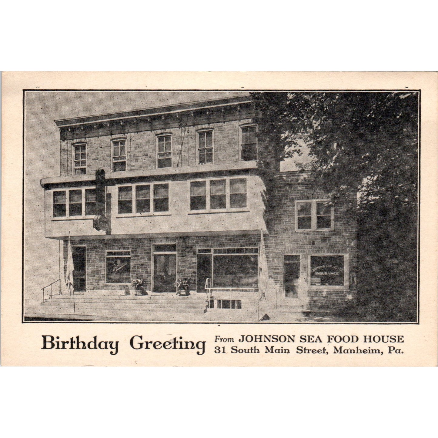 Vintage Birthday Greeting Card From Johnson Seafood House Manheim PA 3.5x5 PX2