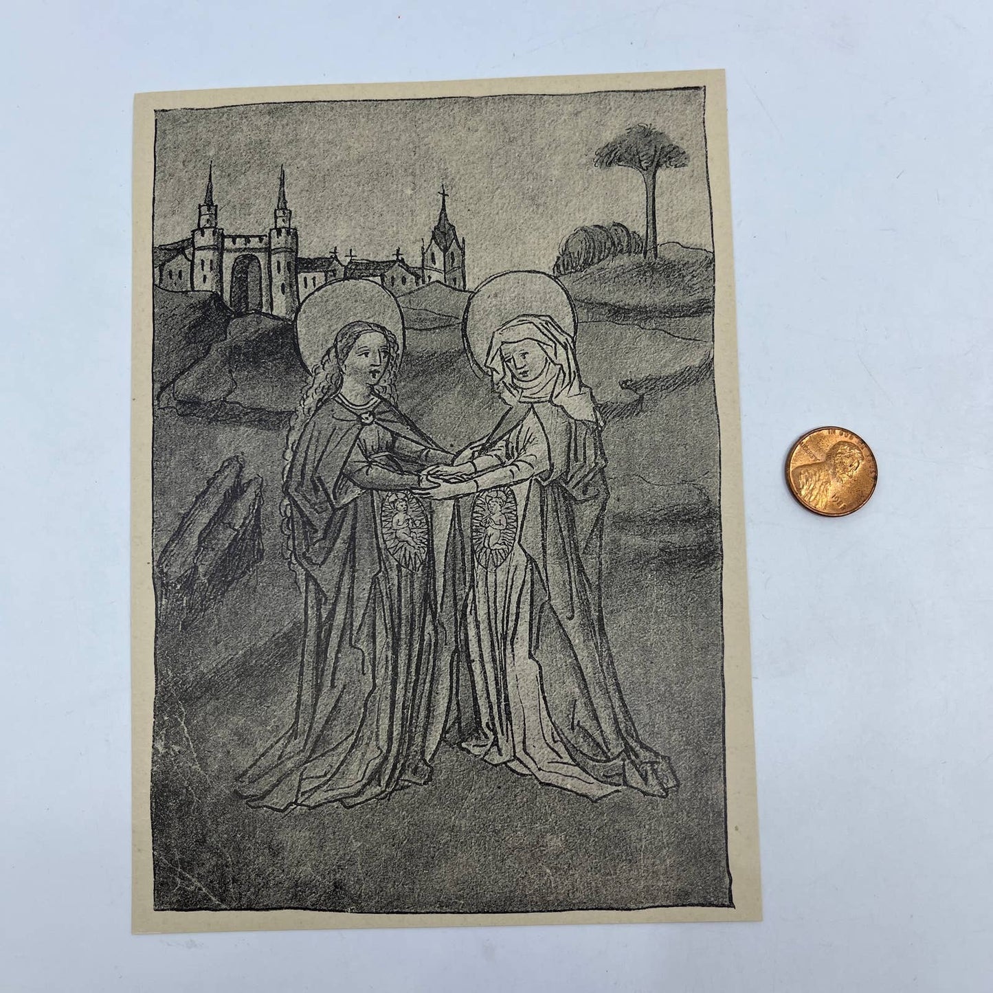 Original 1892 Ludwig Rosenthal Engraving The Visitation Mary Meets Elizabeth AC8