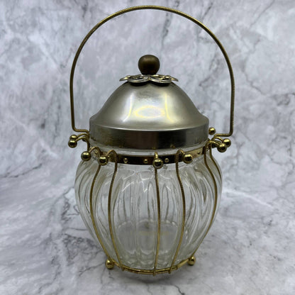 Vintage Schmid Bros Glass Biscuit Jar Wind-up Music Box Tune 190 Honey 5x7.5 TC4