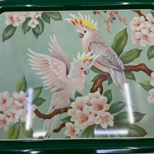 1950's Set of 4 MCM Cockatiel Tropical Toleware Tin Litho Trays 17.5 x 13” TH9-3P