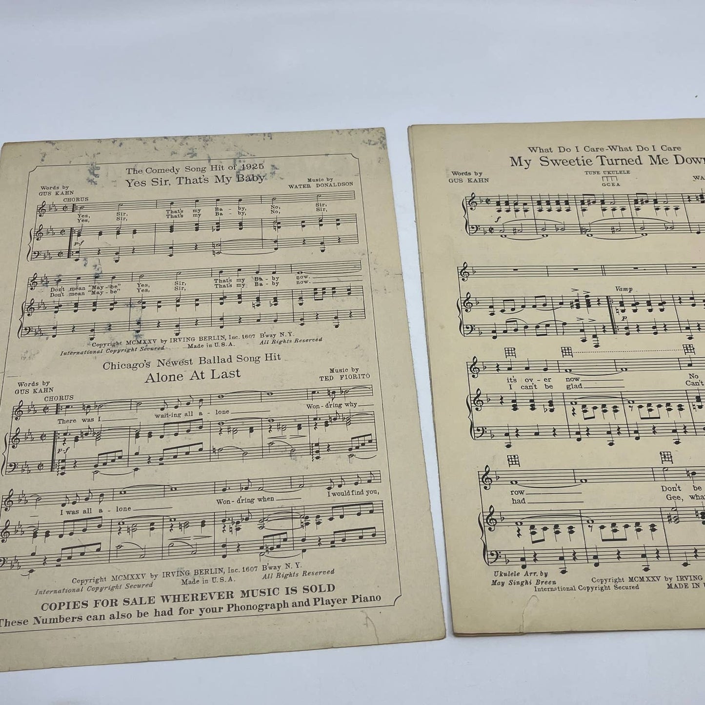 1925 My Sweetie Turned Me Down - Gus Kahn & Walter Donaldson Irving Berlin FL4