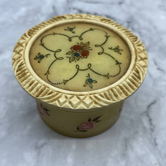Art Deco Celluloid Powder Box Tulip Floral Vanity Plastic Jar Flowers TE4