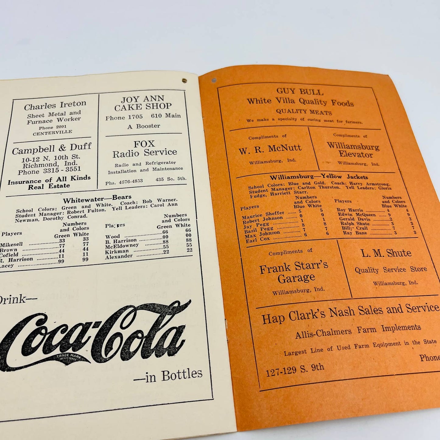 1944 Wayne County Basketball Tournament Program Centerville Indiana C13