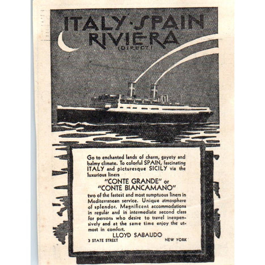 1931 Conte Grande & Conte Biancamano Steamship Lines Advertisement ~2.5x3 SE6-1