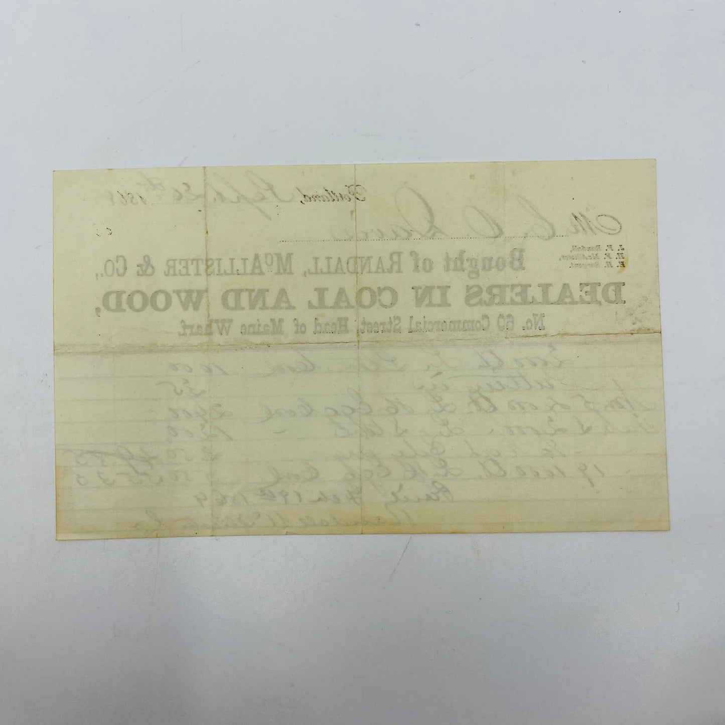 1868 Randall, McAllister & Co. Coal and Wood Portland ME Letterhead Billhead AA5