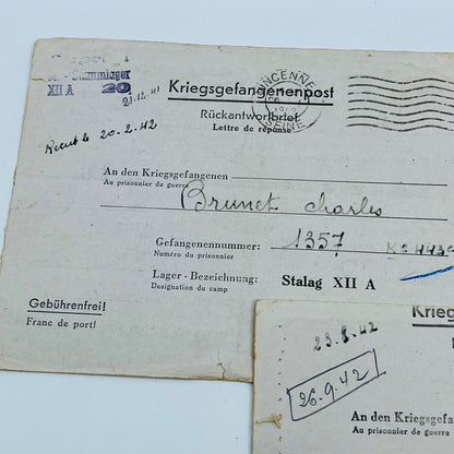 1940-42 WWII French POW Letters Charles Brunet Set 3 Stalag XIIC XIID XIIA  SC2