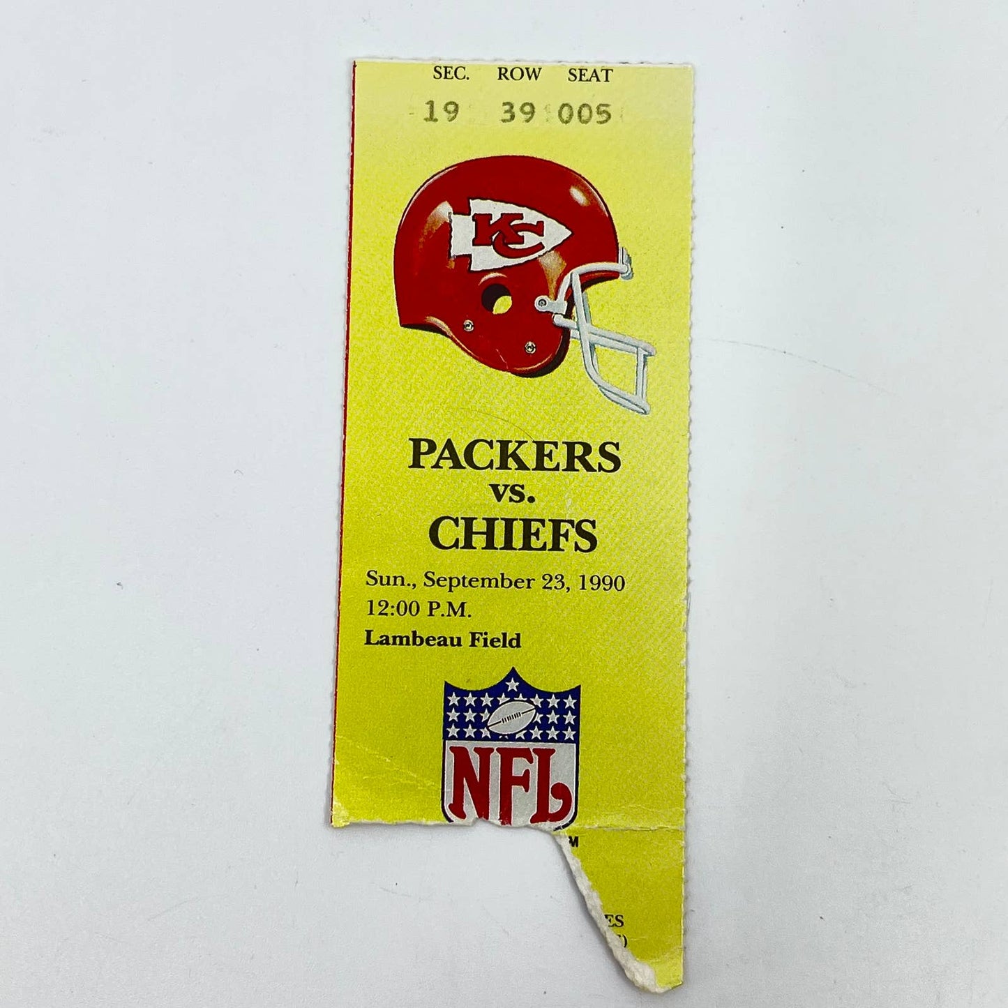 Green Bay Packers 9/23/1990 ORIGINAL NFL ticket stub vs Kansas City Chiefs SC8