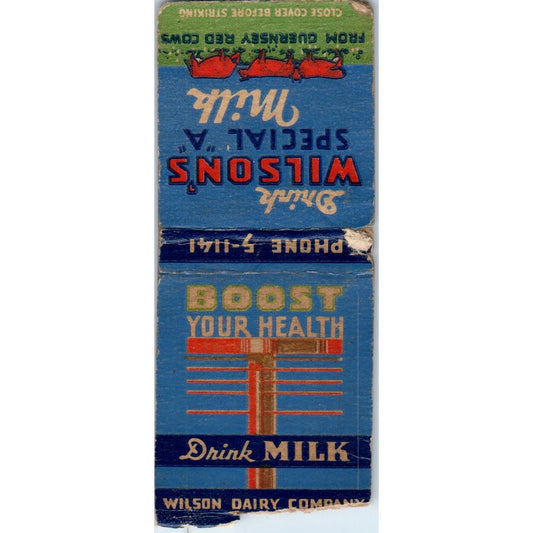 Wilsons Special A Milk Guernsey Red Cows Advertising Matchbook Cover MM9-10