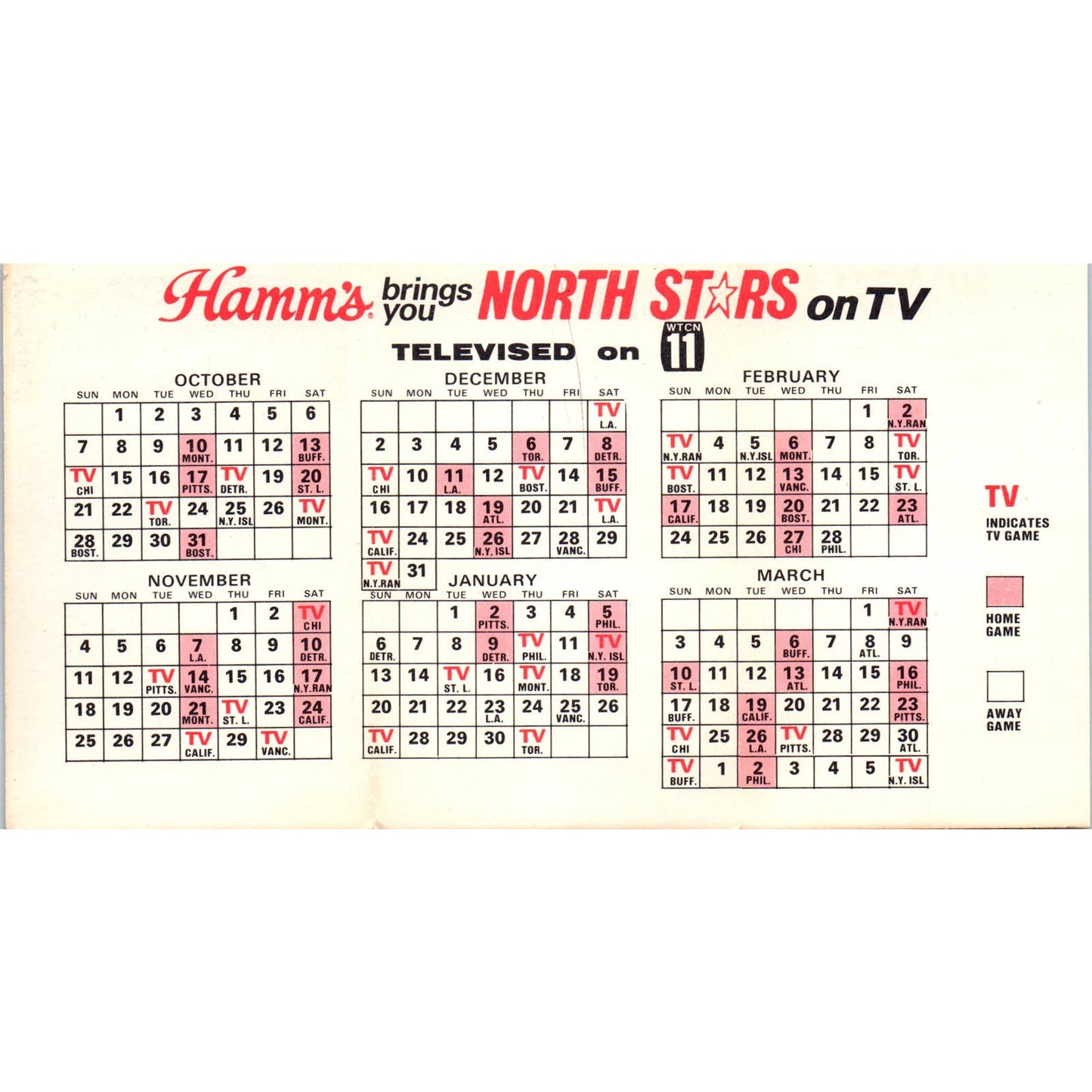 1973-74 Schedule Winter Sports North Stars Vikings Gophers Hamms TK1-P3