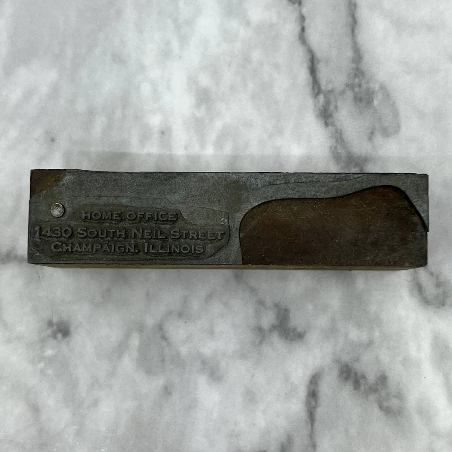 Vintage Letterpress Printers Block Plate Home Office Champaign Illinois TJ512