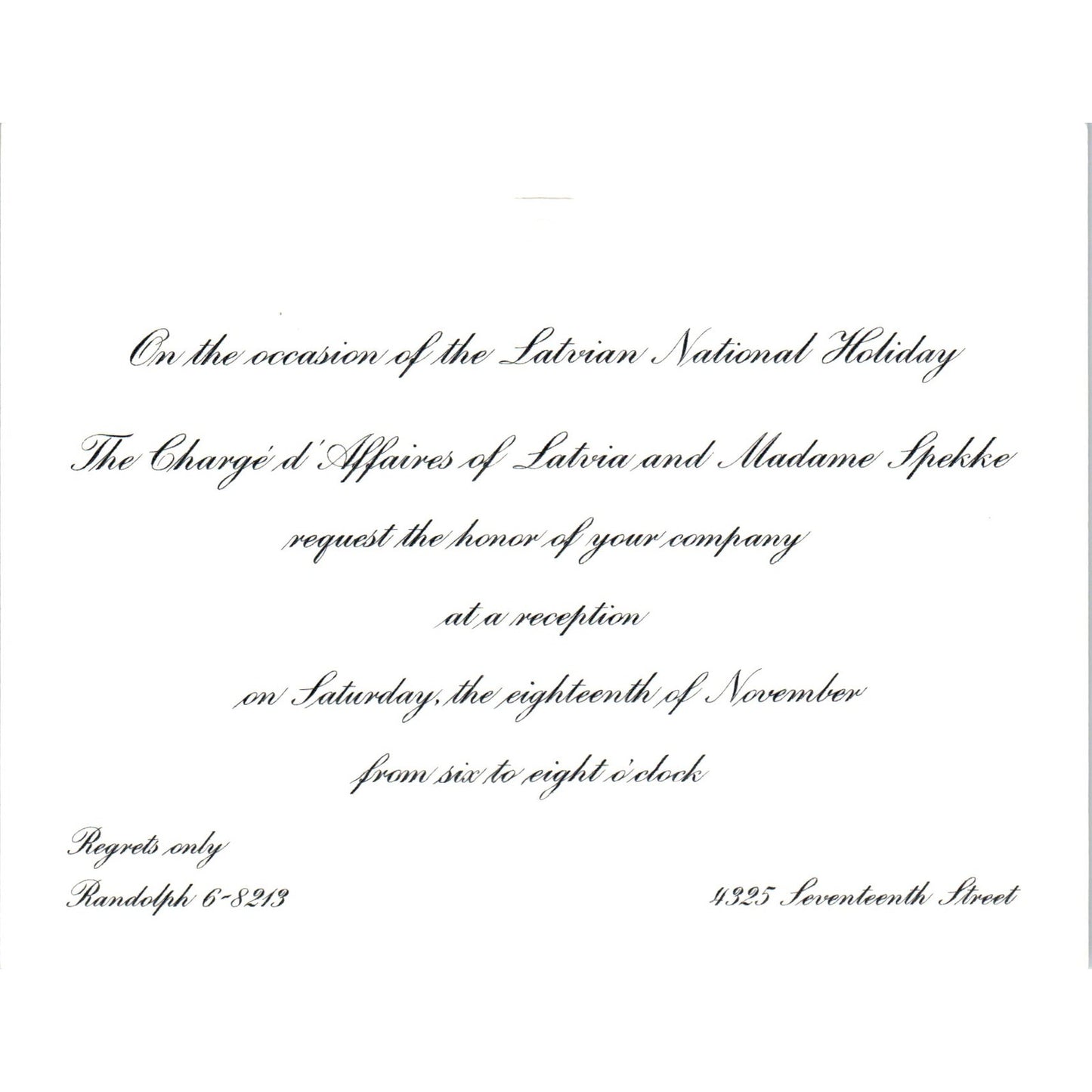 1960s Latvian Holiday Party Invitation Charge d'Affaires Latvia Spekke B15