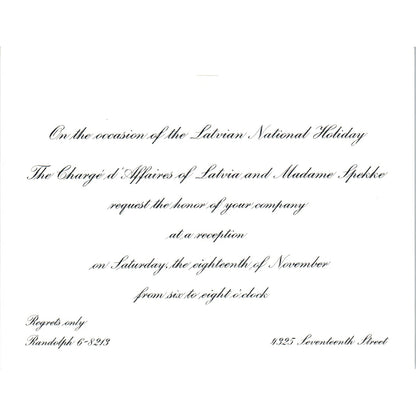 1960s Latvian Holiday Party Invitation Charge d'Affaires Latvia Spekke B15