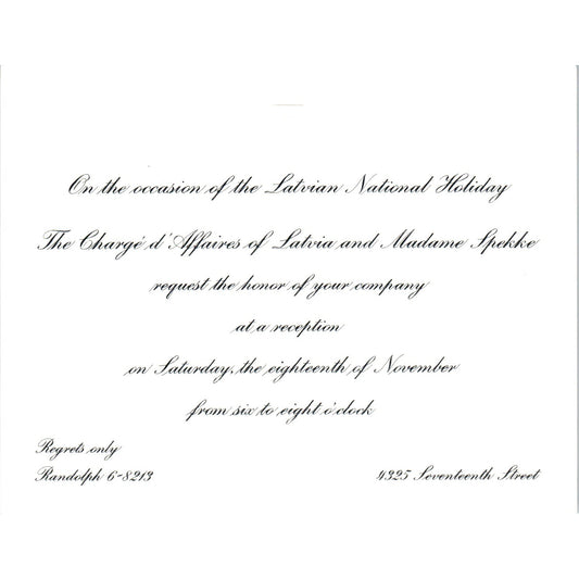 1960s Latvian Holiday Party Invitation Charge d'Affaires Latvia Spekke B15