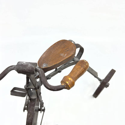 Vintage Hand Crafted Metal Wrought Iron Wood Tricycle Sculpture Toy Doll 12x9