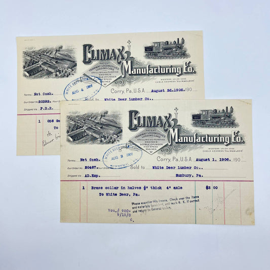 1906 Climax Manufacturing Co. Trainway Locomotive Letterhead Corry PA x2 AB2-2