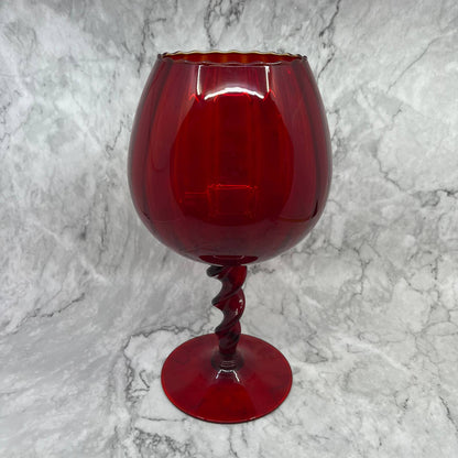 Vtg Empoli Snifter Bowl Goblet Red Optic Twisted Stem 12" Italian Art Glass TE4