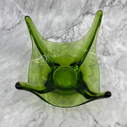 Vintage LE Smith Green Swing Glass MCM Art Glass 4 Finger Candy Dish 5.5x6.5 TD6