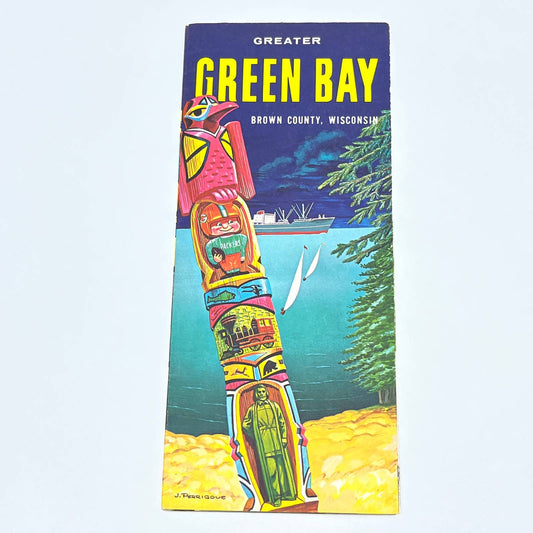 1960s Green Bay Wisconsin Travel Brochure & Fold Out Poster J. Perrigoue AB8