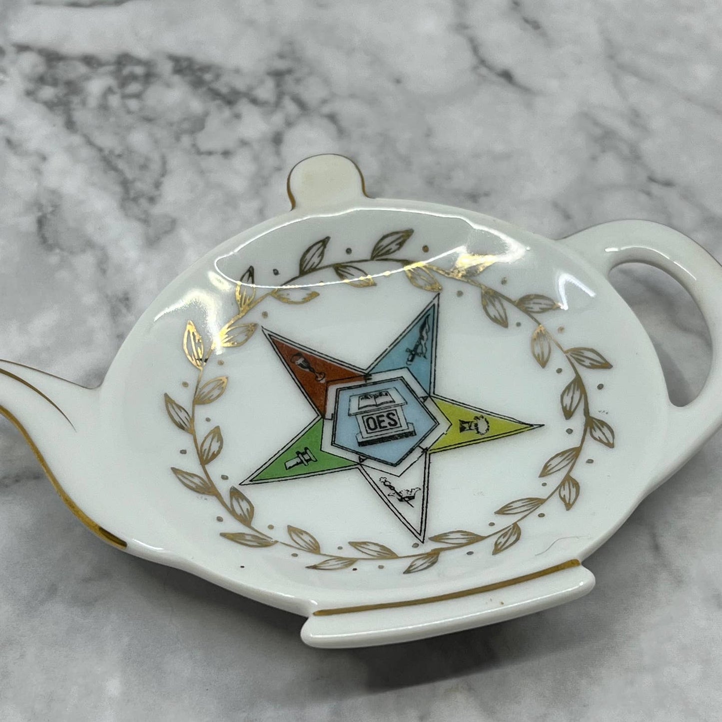 Vintage Porcelain Tea Bag Holder Masonic OES Order of the Eastern Star TD6