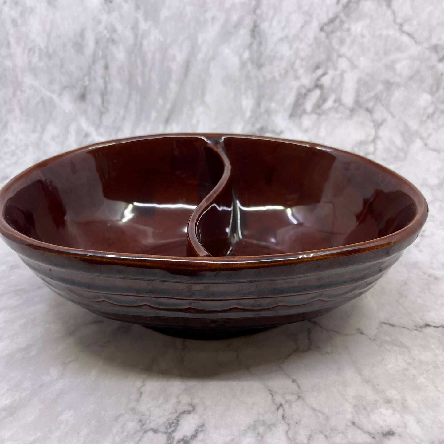 MarCrest Ovenproof Stoneware Divided Pottery Brown Glaze Bowl 10” USA TE3