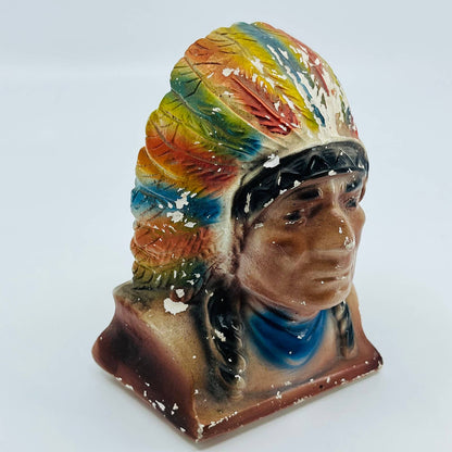 VTG CHALKWARE NATIVE AMERICAN INDIAN CHIEF BUST 5” STATUE FIGURINE HEAD TB5