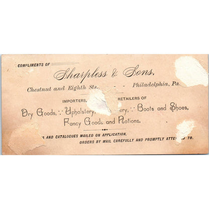 1880s Victorian Trade Card Sharpless & Sons Philadelphia Pink Shoe SF2