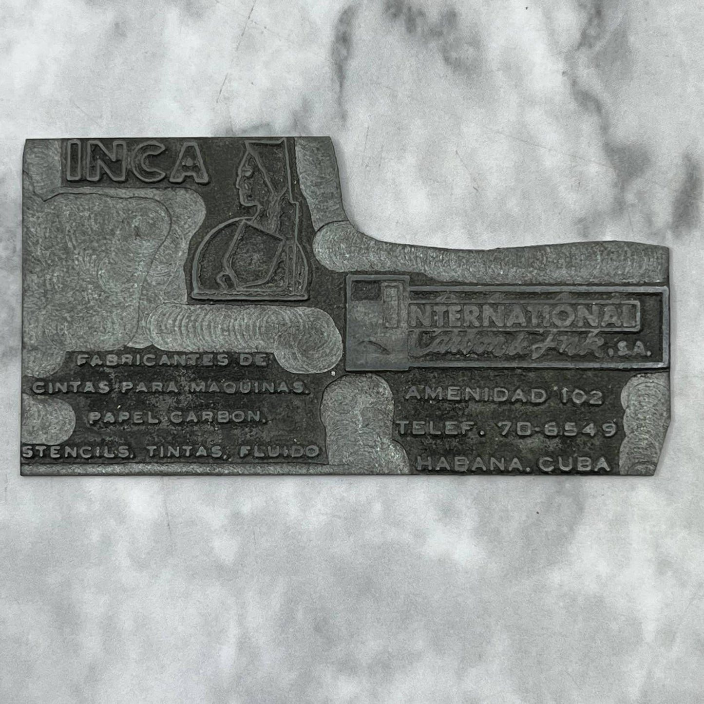 Vintage Printers Block Plate INCA International Carbon & Ink Habana Cuba TJ59