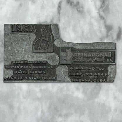 Vintage Printers Block Plate INCA International Carbon & Ink Habana Cuba TJ59