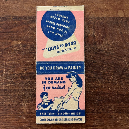 Drawing Painting Talent Test Advertising Matchbook Cover SB3-M1