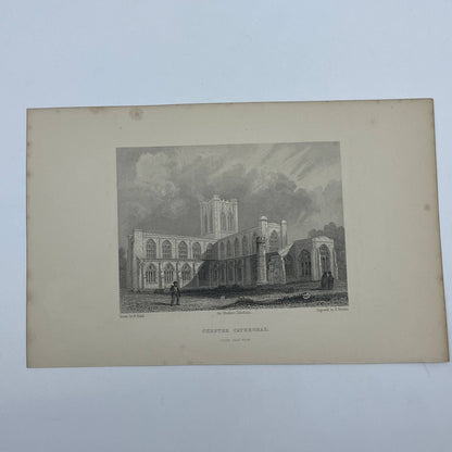 1842 Original Art Engraving Chester Cathedral - South East View AC6