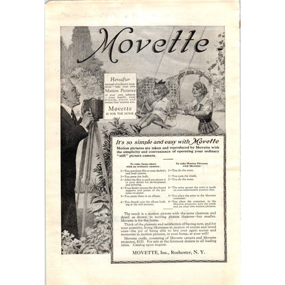 c1920 Harper's Magazine Ad - Movette Motion Pictures for the Home Rochester EA3