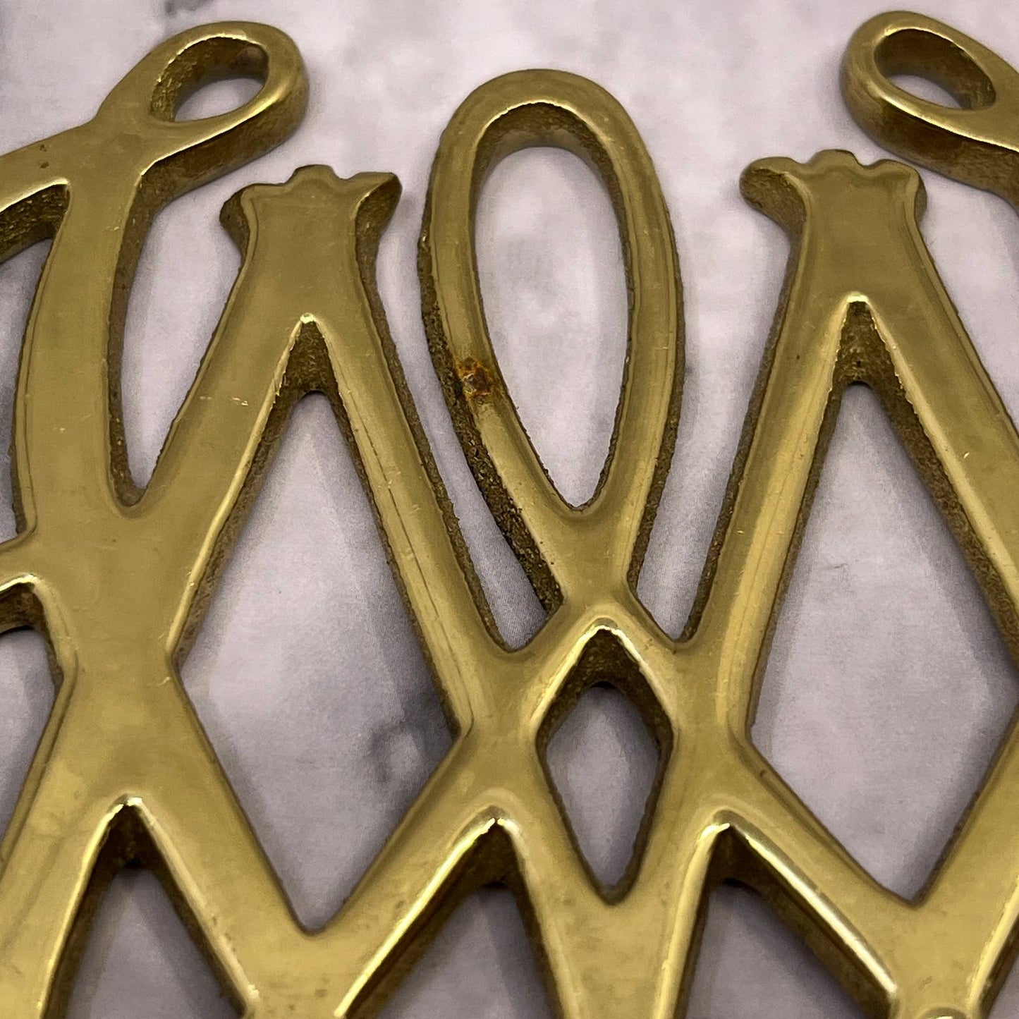 Vintage Brass William and Mary Cypher Trivet Medallion 3" SA2