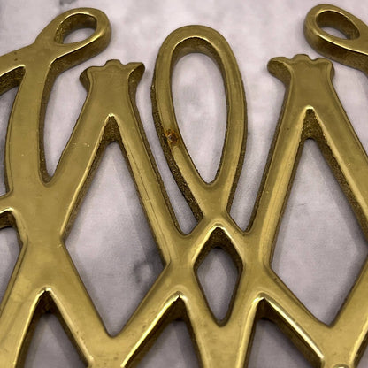 Vintage Brass William and Mary Cypher Trivet Medallion 3" SA2