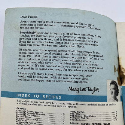 1958 Mary Lee Taylor Something Special Recipe Cookbook Pet Evaporated Milk TG6