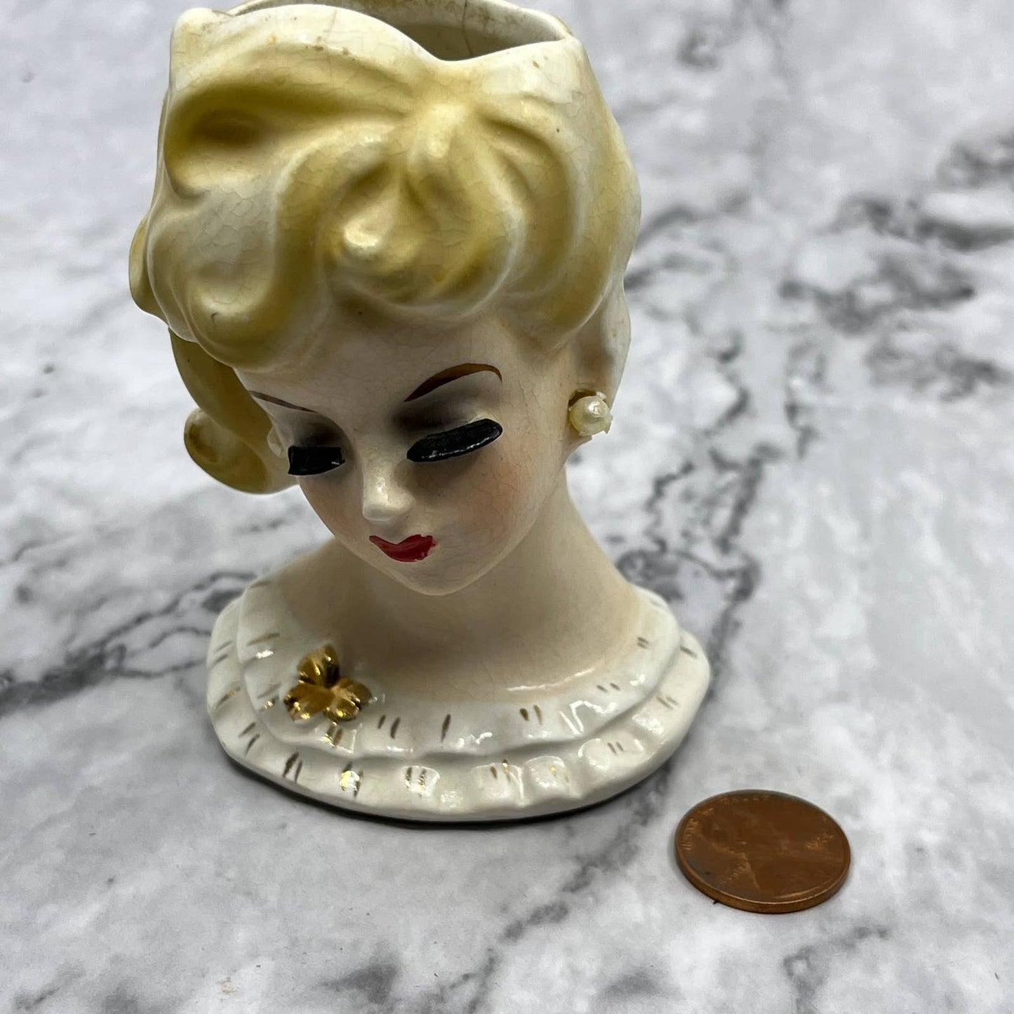 Vintage National Potteries Co Cleveland Japan 3.5” Mini Lady Head Vase TJ6