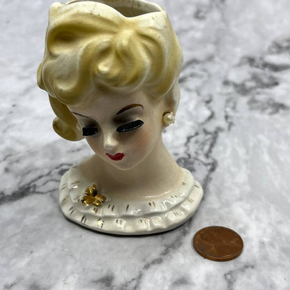 Vintage National Potteries Co Cleveland Japan 3.5” Mini Lady Head Vase TJ6