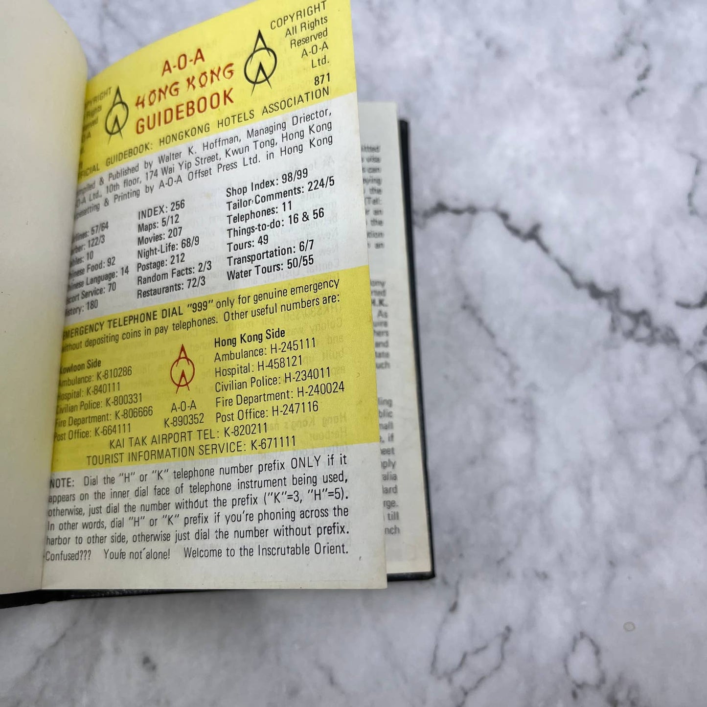 1971 A-O-A Hong Kong Guide Book Compliments of Astor Hotel TE3