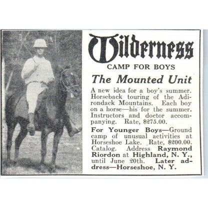 c1920 Harper's Magazine Ad - Wilderness Camp for Boys Highland NY EA3-2