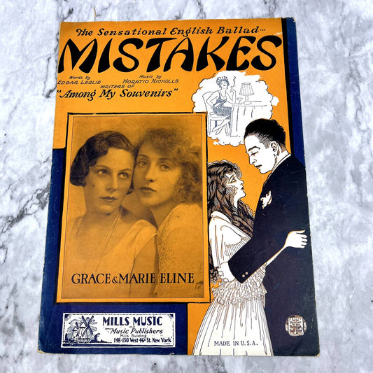 Mistakes Among My Souvenirs Horatio Nicholls 1928 Sheet Music TK2-SM