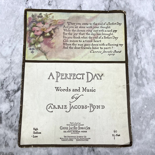 A Perfect Day Carrie Jacobs-Bond 1910 Sheet Music V37-5