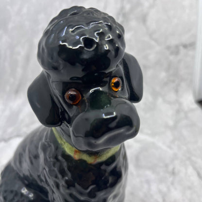 Vintage MCM Large Black Poodle Figurine Porcelain 9" TI8