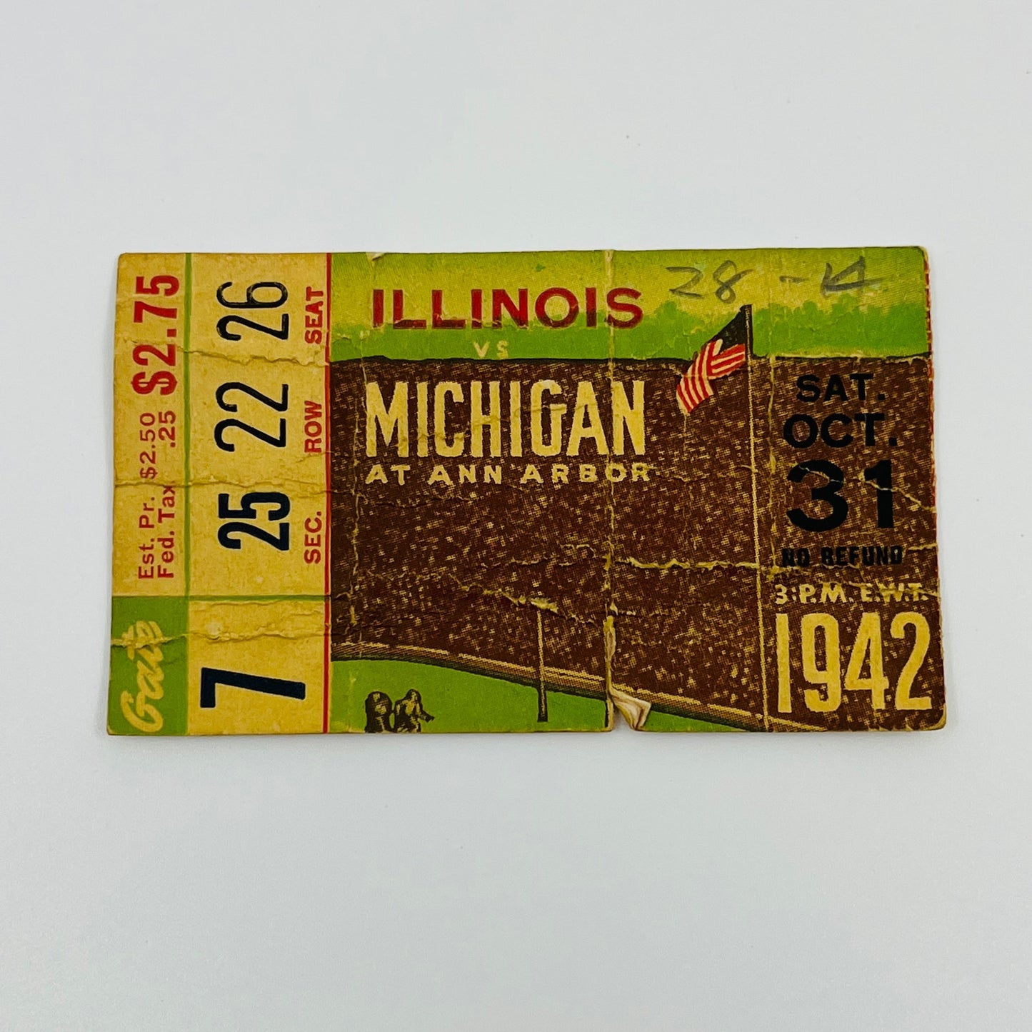 1942 Illinois vs Michigan College Football Ticket Stub AH9-M7