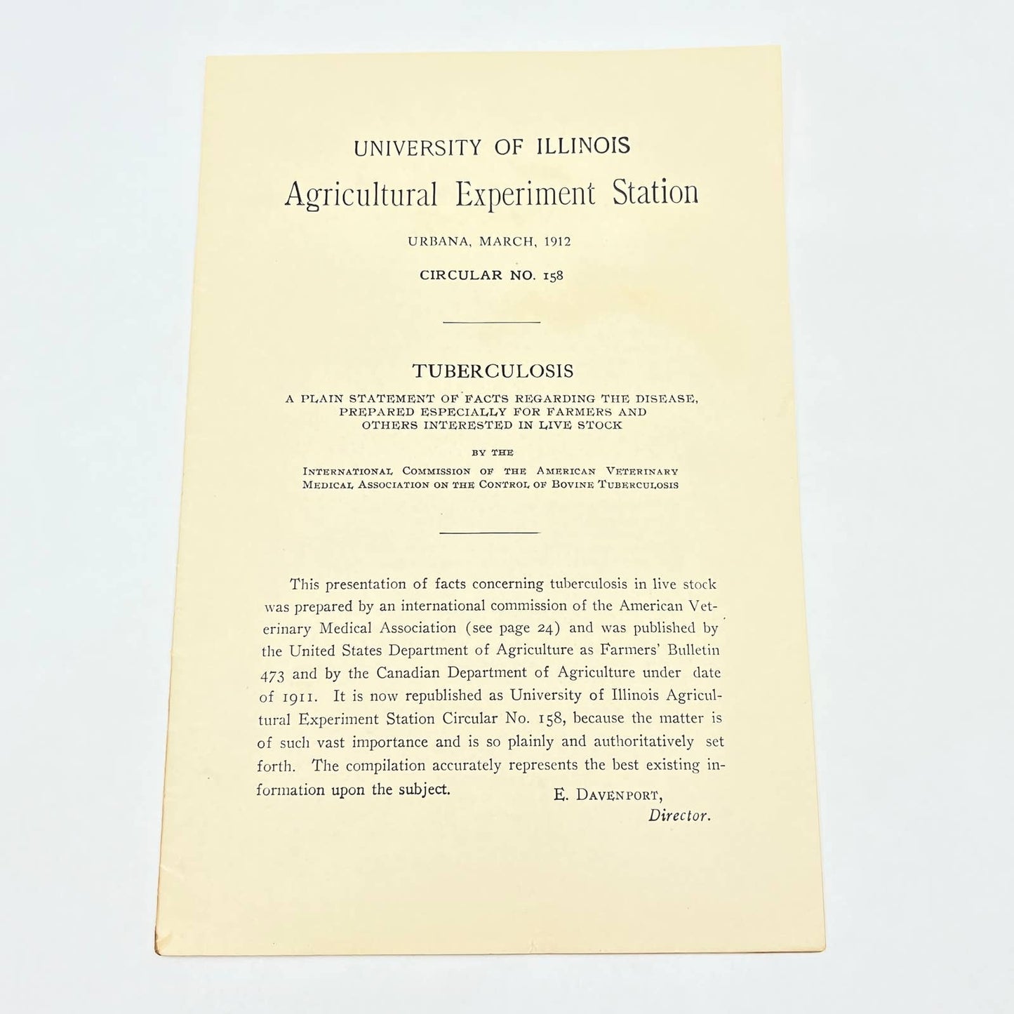 1912 University Of Illinois Circular 158 Tuberculosis Farmers & Livestock TF9