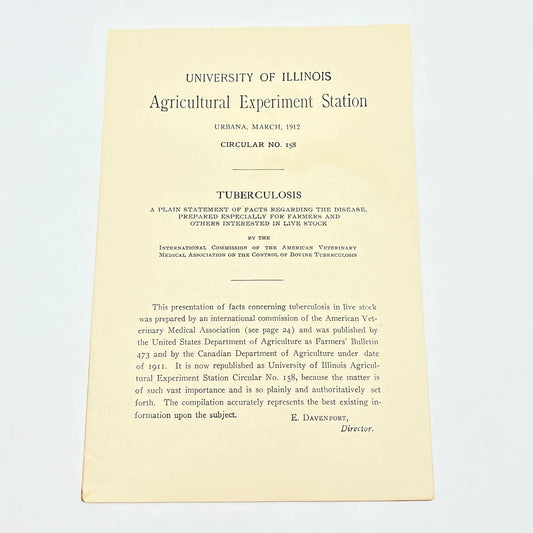 1912 University Of Illinois Circular 158 Tuberculosis Farmers & Livestock TF9