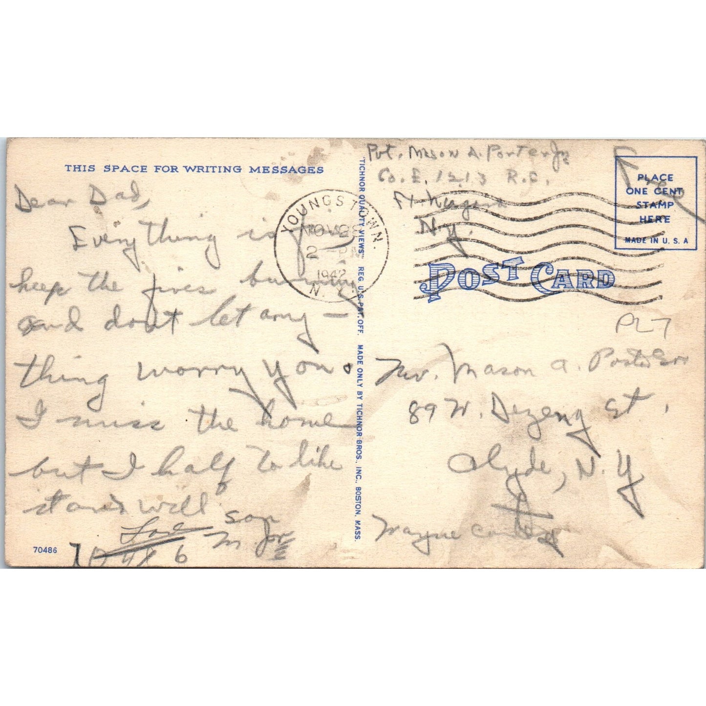 1942 WWII Army Camp Snapshots Humor Cartoon Original Postcard P2-11