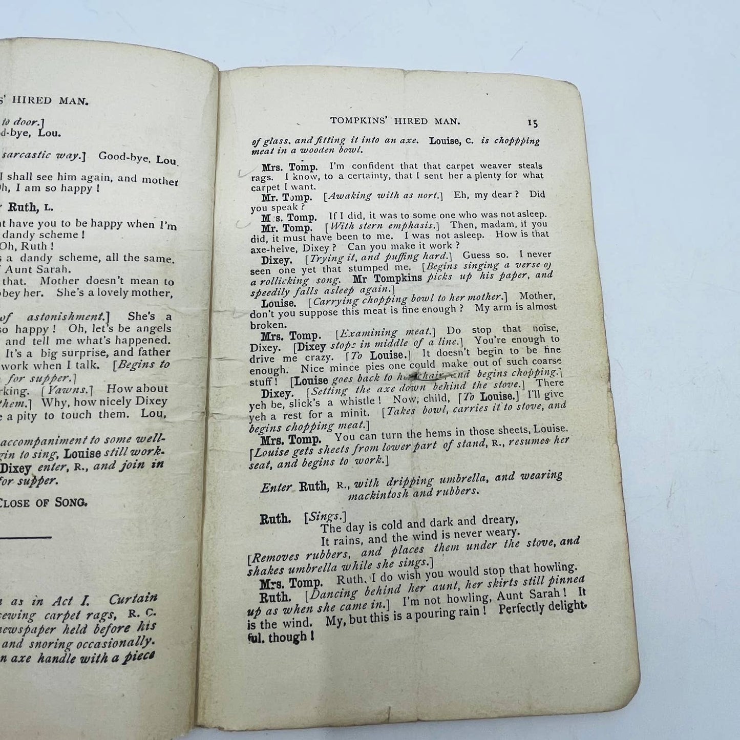 c1920 Sergel’s Acting Drama Tompkins’ Hired Man Antique Theater Play Book C5