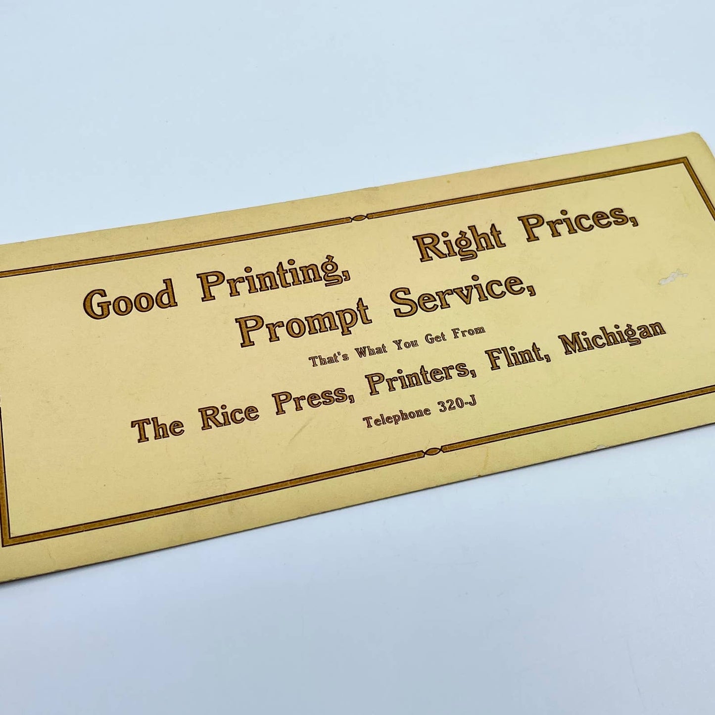 1920s Blotter Card Good Printing Right Prices - The Rice Press Flint MI SC8